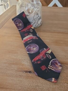 Vintage Corvette 100% Silk Necktie Made In Italy in Black and Red